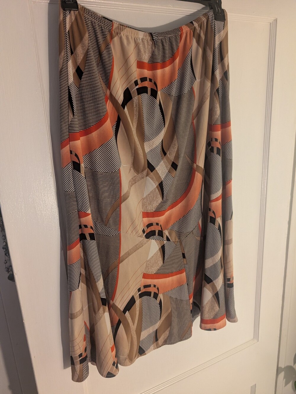 NWOT Womens Beige & Coral Abstract Print A-Line Skirt Large
